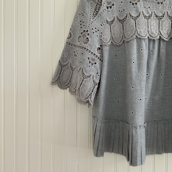 Sea New York Pleated Embroidered Top Gray - Picture 2 of 7
